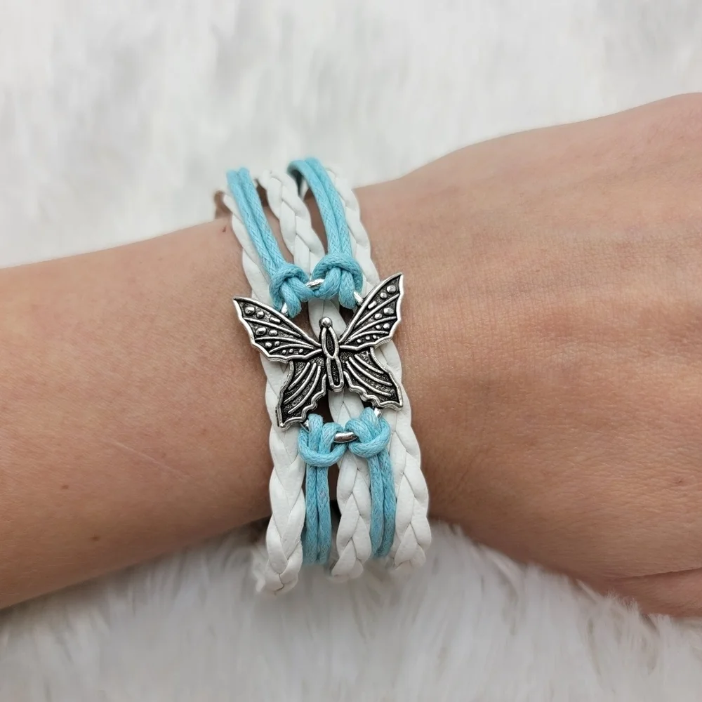 3/$20 Womens Jewelry Stack Bracelet Anitique Silver Butterfly Charm Adjustable